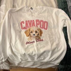 Gildan White and Pink Cavapoo Dog Sweatshirt. Never worn, wrong size for me